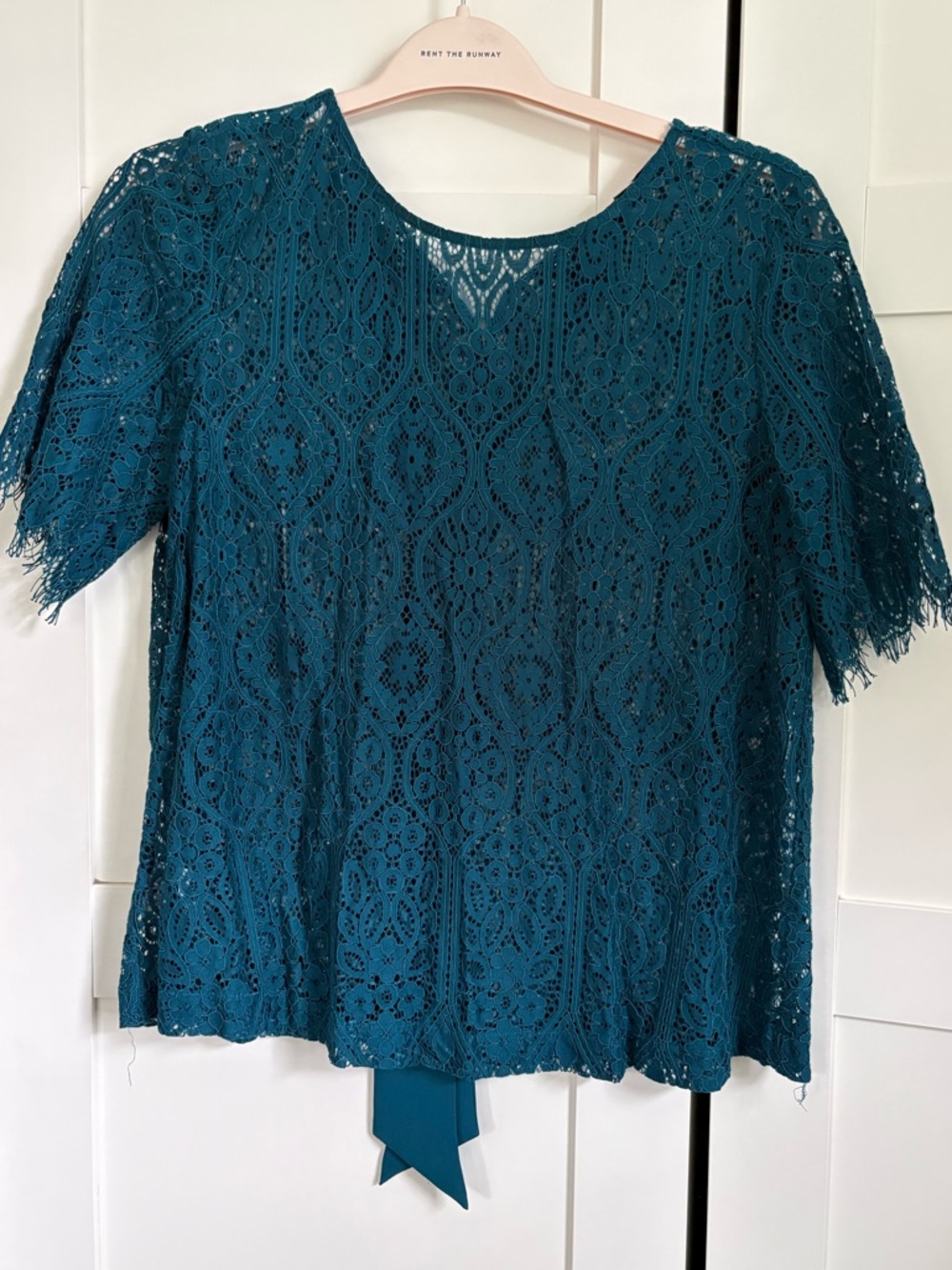 LOFT Teal Lace Short-Sleeve Blouse